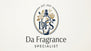 Logo of Da Fragrance Specialist with floral elements and a bottle design on a light background